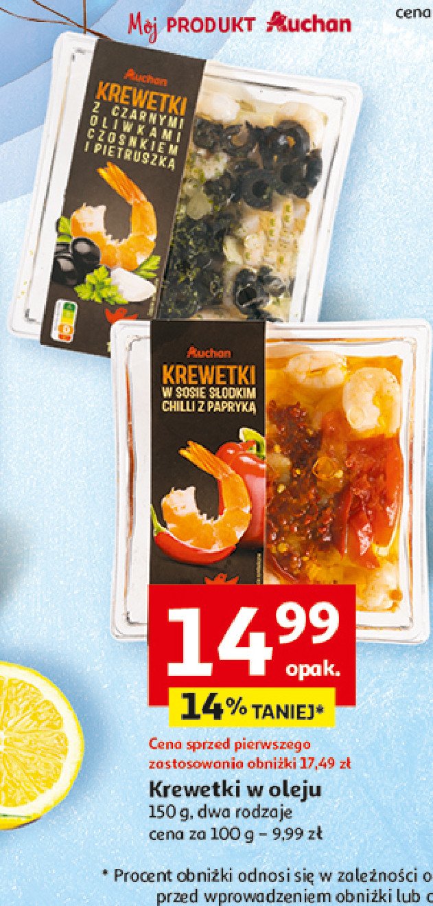 Krewetki z czarnymi oliwkami, czosnkiem i pietruszką Auchan różnorodne (logo czerwone) promocja