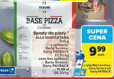 Spody do pizzy ALLA NAPOLETANA BASE PIZZA TESORI 300 g promocja w Carrefour