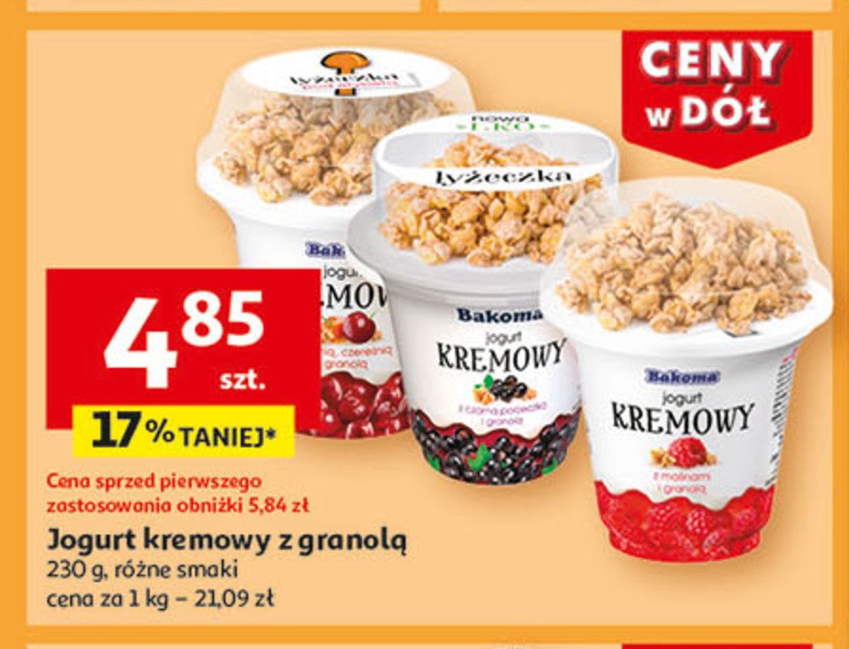 Jogurt z wiśnią, czereśnia i granolą Bakoma kremowy promocja