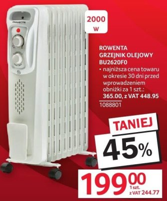 Grzejnik olejowy BU2620F0 ROWENTA promocja w Selgros