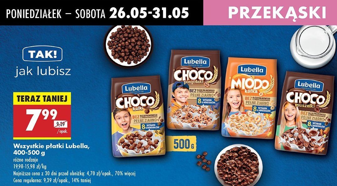 Płatki piegołaki Lubella mlekołaki promocja w Biedronka