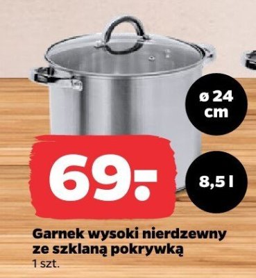 Garnek wysoki nierdzewny ze szklaną pokrywką ø 24 cm 8,5l promocja w Netto