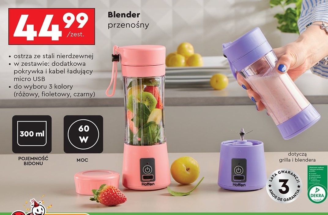 Blender przenośny 60 w Hoffen promocja w Biedronka