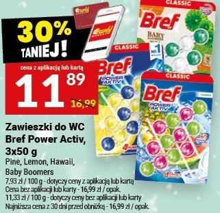 Zawieszki do WC Bref Power Aktiv 3x50 g Pine, Lemon, Hawaii, Baby Boomers promocja w Twój Market