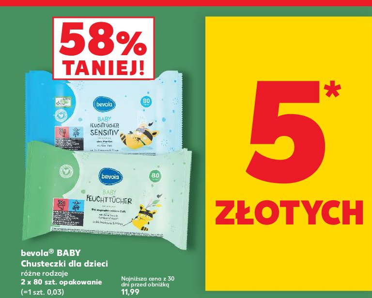Chusteczki nawilżające dla dzieci mild Bevola baby promocja w Kaufland