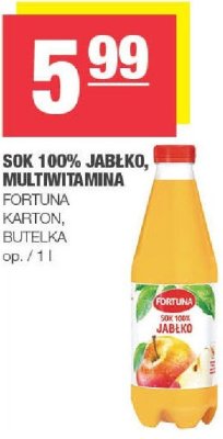 Sok 100% Jabłko, Multiwitamina FORTUNA karton, butelka promocja w SPAR
