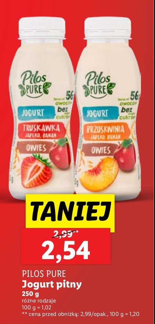 Jogurt truskawka - banan - owies Pilos pure promocja w Lidl