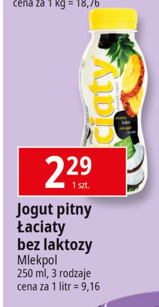 Jogurt do picia ananas kokos bez laktozy Łaciaty promocja w Leclerc