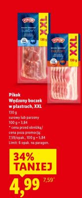Boczek wędzony Pikok w plastrach, XXL promocja w Lidl