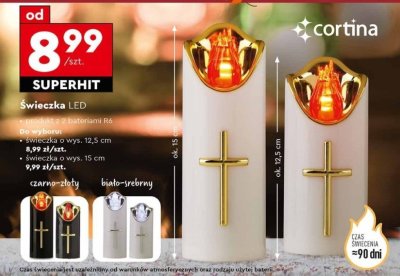 Świeczka LED Cortina z krzyżem 12.5cm promocja w Biedronka