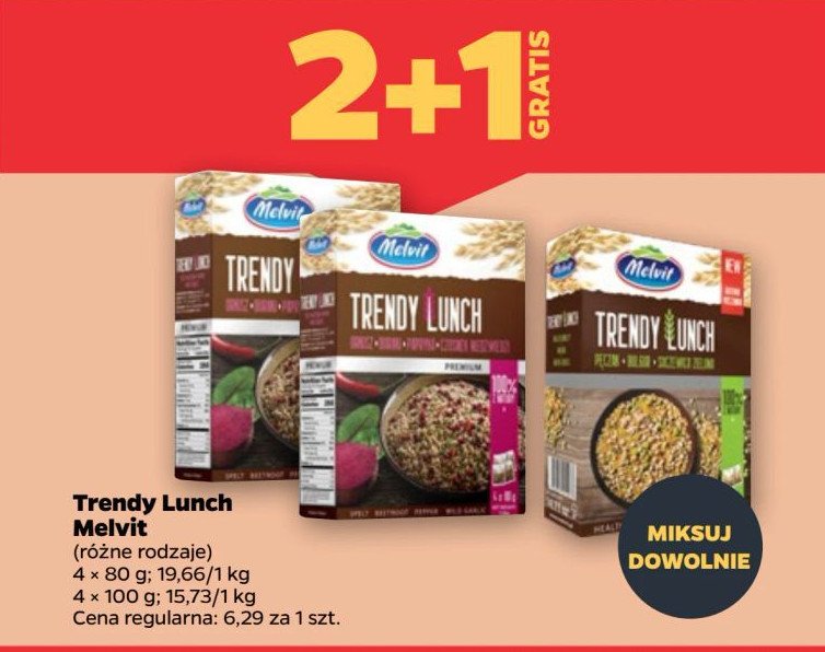 Mieszanka orkisz + buraki + papryka + czosnek niedźwiedzi Melvit trendy lunch promocja w Netto