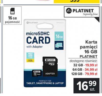 Karta pamięci micro sdhc + adapter 32 gb Platinet promocja