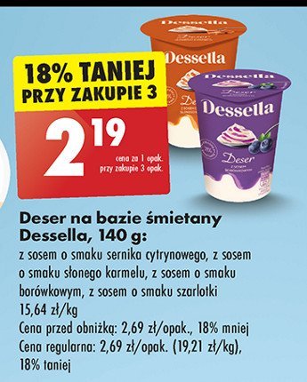 Deser na bazie śmietany z sosem borówkowym Dessella promocja