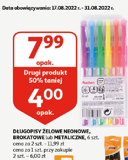 Długopisy brokatowe żelowe Auchan promocja
