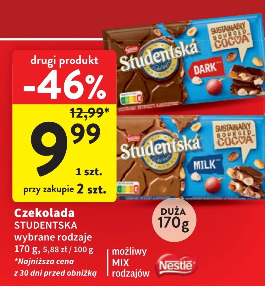 Czekolada gorzka z bakaliami Orion studentska Nestle orion promocja w Intermarche