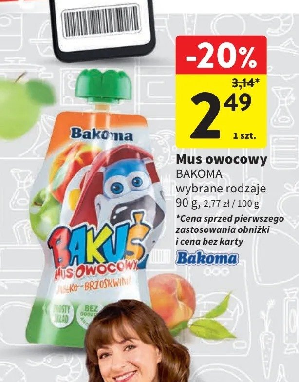 Mus owocowy jabłko i brzoskwinia Bakoma bakuś promocja