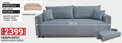 Kanapa Mateo wybrane wzory i kolory promocja w Merkury Market