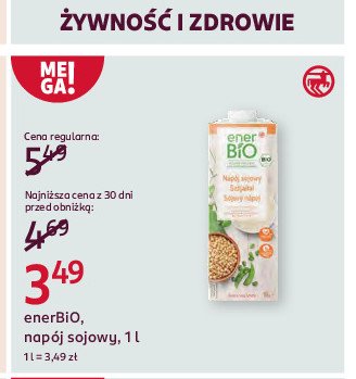 Napój sojowy waniliowy Enerbio promocja w Rossmann