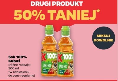 Sok 100% Kubuś różne rodzaje drugi -50% taniej promocja w Netto