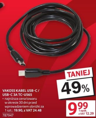 Kabel VAKOSS USB-C / USB-C 3A TC-U565 promocja w Selgros