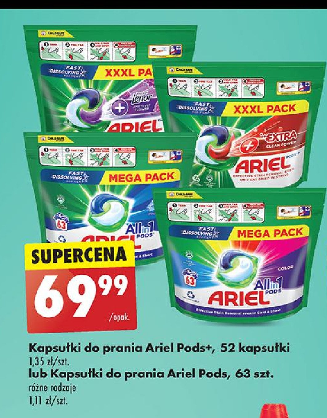 Kapsułki do prania lenor amethyst flower Ariel promocja w Biedronka