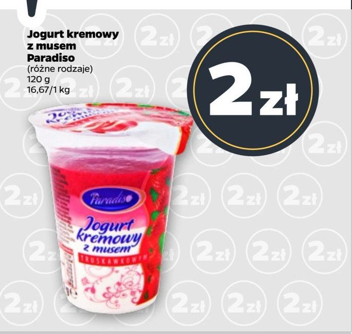 Jogurt kremowy z musem truskawkowym Paradiso promocja w Netto