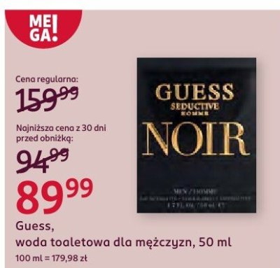 Woda toaletowa Guess, Seductive Noir dla mężczyzn, 50 ml promocja w Rossmann