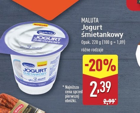 Jogurt śmietankowy bez laktozy Maluta promocja