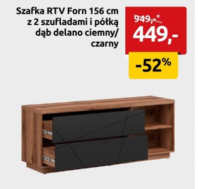 Szafka RTV Forn 156 cm z 2 szufladami i półką dąb delano ciemny/czarny promocja w Black Red White