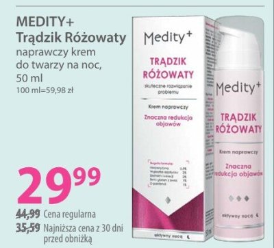 Naprawczy krem do twarzy na noc MEDITY+ Trądzik Różowaty promocja w Hebe