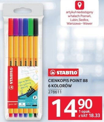 Cienkopis STABILO CIENKOPIS POINT 88 6 KOLORÓW promocja w Selgros