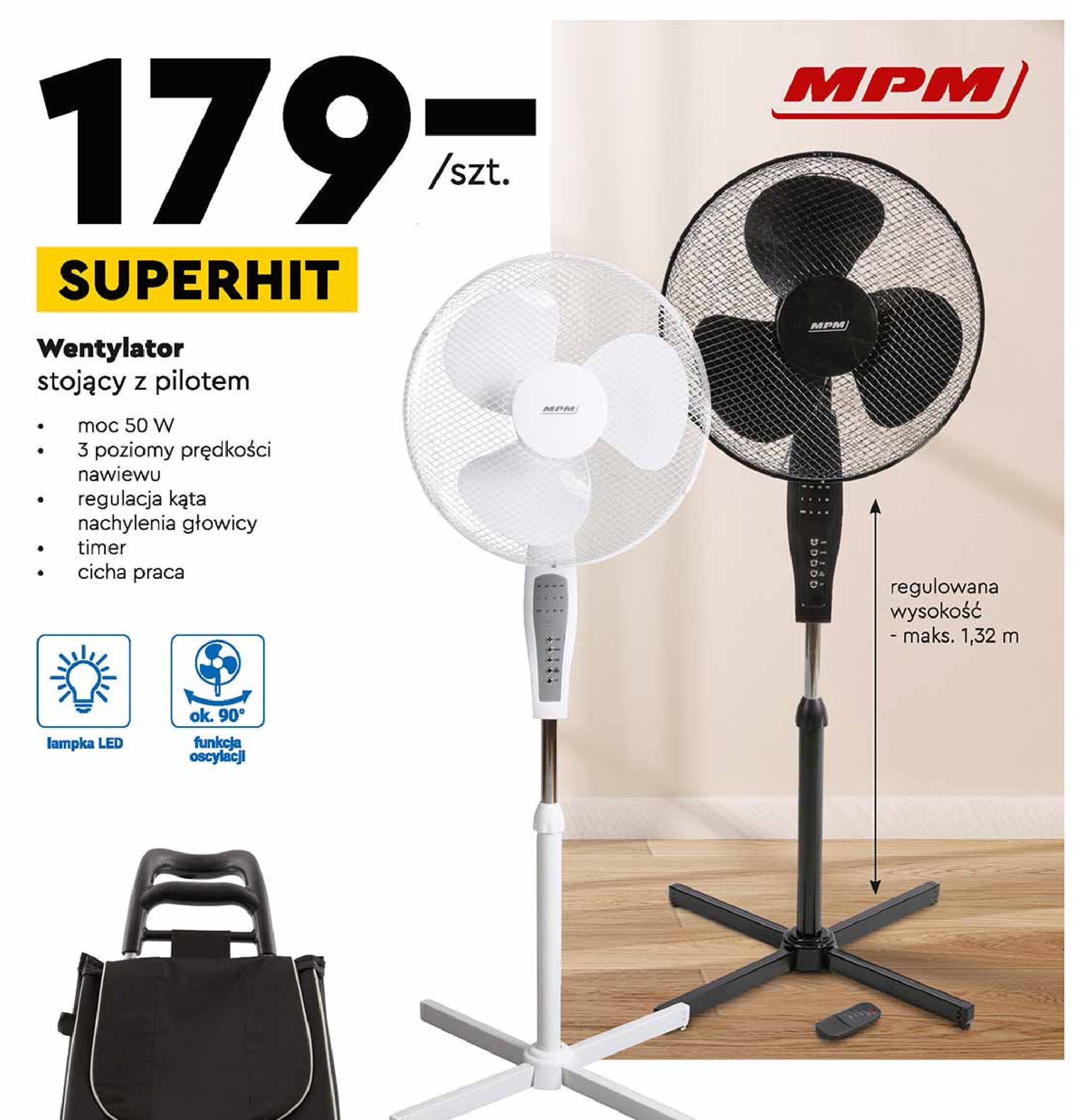 Wentylator z pilotem 50w czarny Mpm product promocja