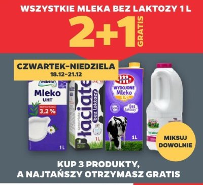 Wszystkie mleka bez laktozy 1 l 2+1 GRATIS promocja w Netto