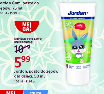 Pasta do mycia zębów mlecznych kids 0-5 lat królik Jordan promocja w Rossmann