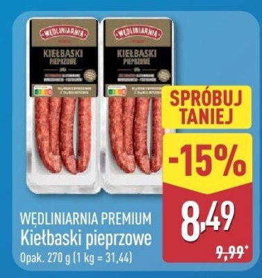 Kiełbaski cienkie pieprz WĘDLINIARNIA PREMIUM promocja w Aldi
