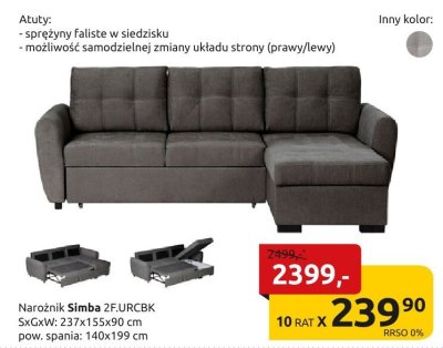 Narożnik Simba 2FURCBK promocja w Black Red White