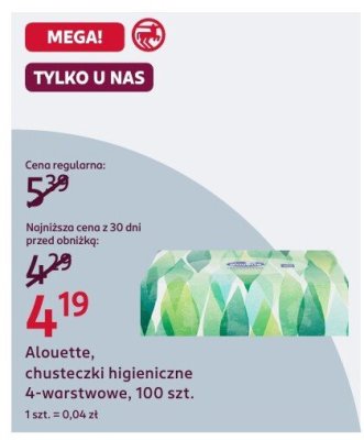 Chusteczki higieniczne Alouette, 4-warstwowe, 100 szt. promocja w Rossmann