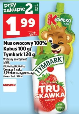 Mus owocowy 100% Kubuś 100g/Tymbark 100g promocja w TOPAZ