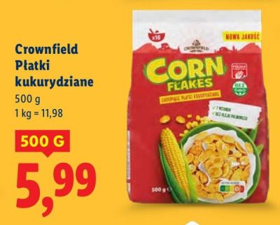 Płatki kukurydziane Crownfield promocja w Lidl
