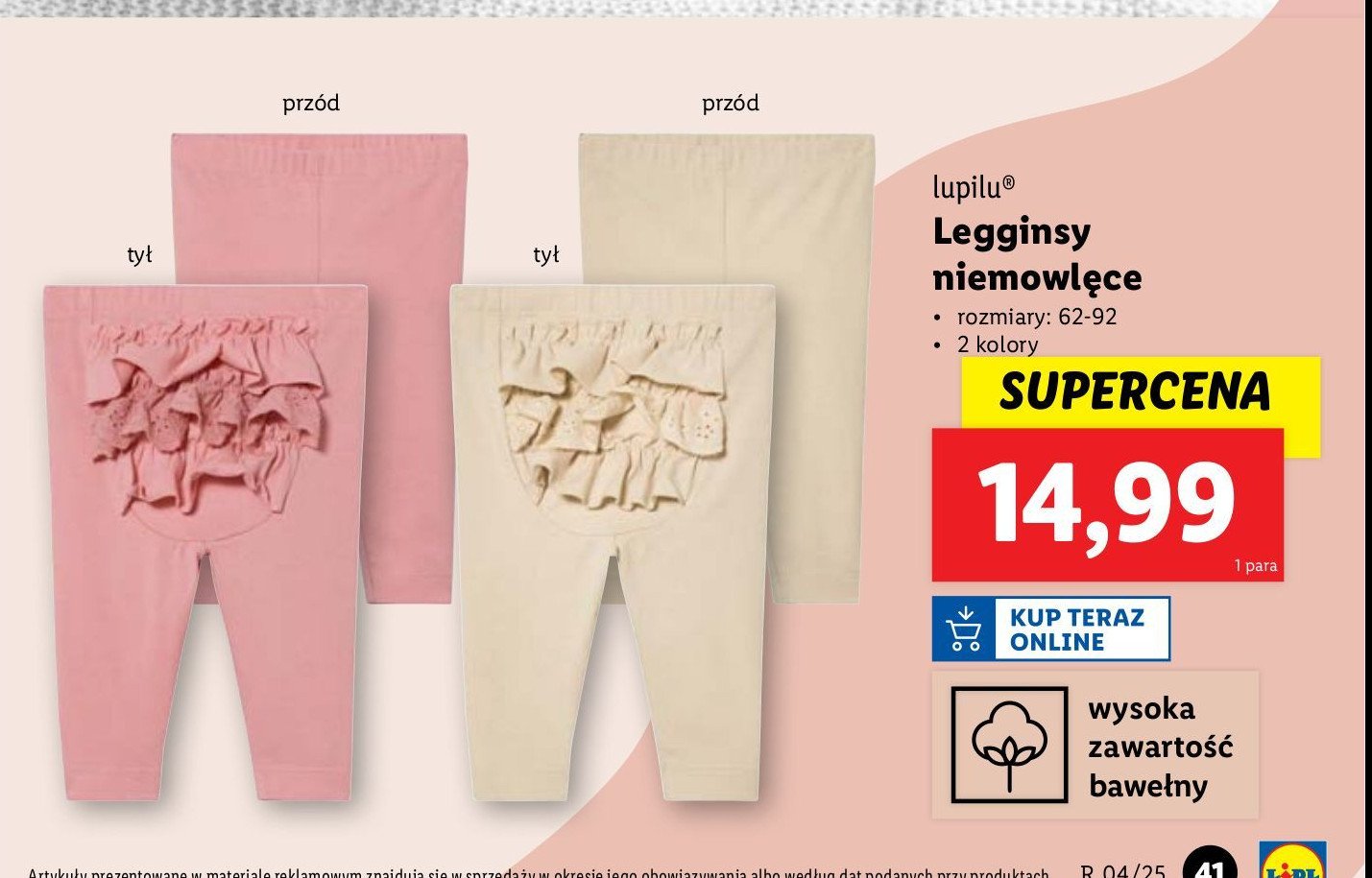 Legginsy rozm. 62-92 Lupilu promocja w Lidl