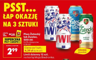 Piwo Zatecky 500ml 0,0% bezalkoholowe promocja w Biedronka