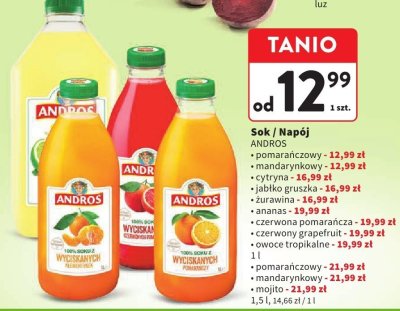 Sok czerwony grapefruit ANDROS promocja w Intermarche