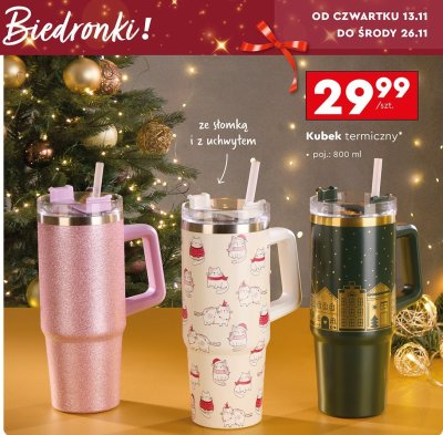 Kubek termiczny ze słomką i z uchwytem 800 ml promocja w Biedronka