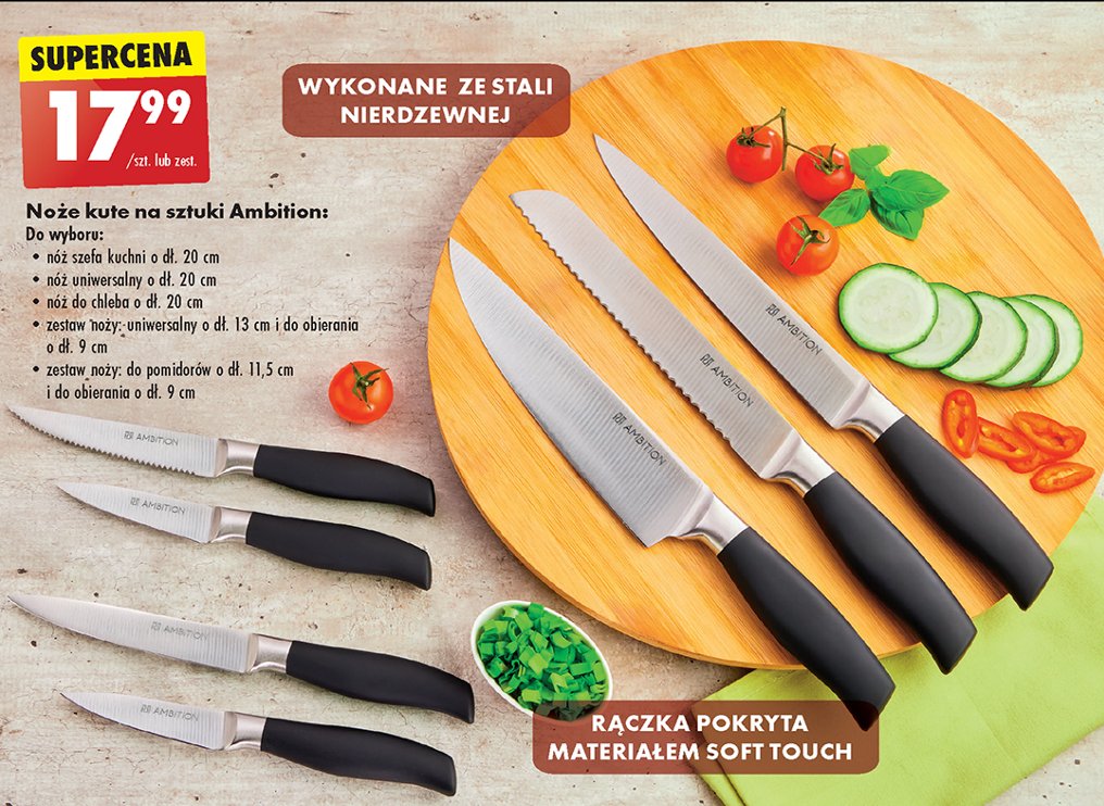 Noż szefa kuchni 20 cm Ambition promocja w Biedronka