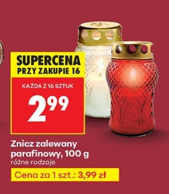 Znicz zalewany parafinowy  promocja w Biedronka