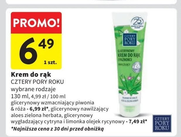 Krem do rąk glicerynowy cytryna i limonka Cztery pory roku promocja w Intermarche