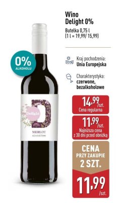 Wino bezalkoholowe  Delight 0% promocja w Aldi
