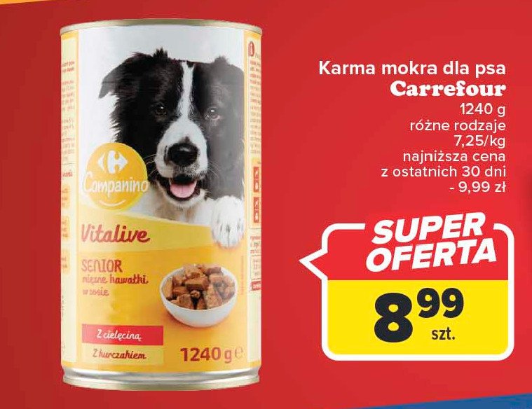 Karma dla psa z cielęciną i kurczakiem Carrefour dog's menu promocja w Biedronka