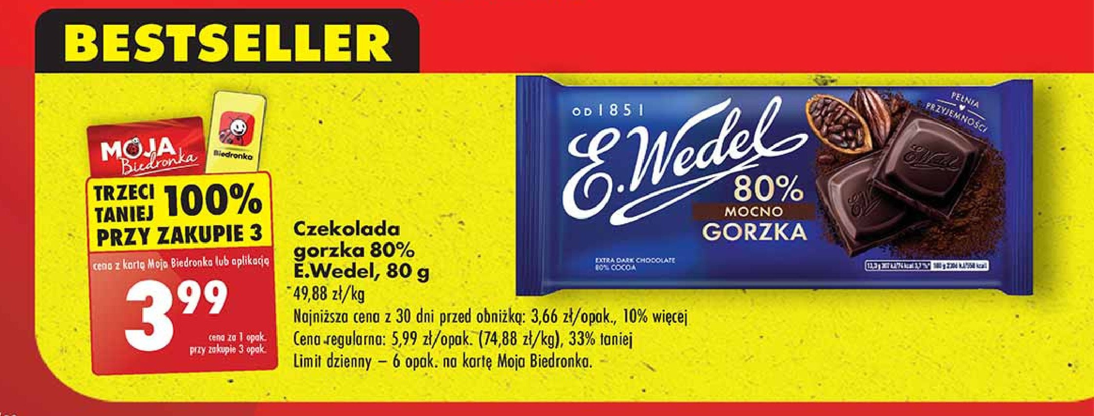 Czekolada mocno gorzka 80% E. wedel promocja