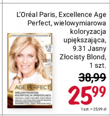 Farba koloryzująca 9.31 jasny złocisty blond L'oreal age perfect promocja